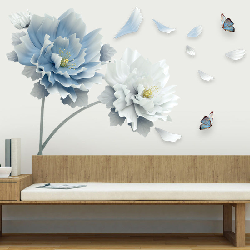 Blue flower wall sticker decal on bedroom wall decor