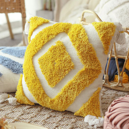 Ivory boho tufted pillow cover with chenille texture
