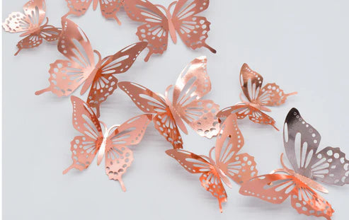 Pink 3D hollow butterfly stickers bedroom wall decoration