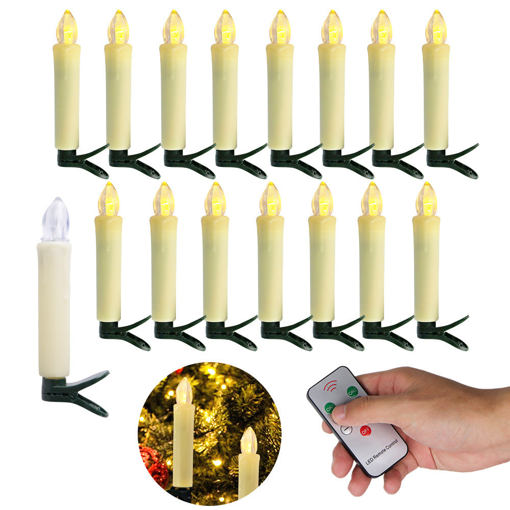 Christmas Tree Decorative Band Clip Long Brush Holder LED Candle Light Timing Remote Control Electronic Candle Set