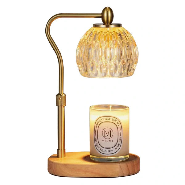 Golden Glass and Wood Candle Warmer Lamp for Home Fragrance