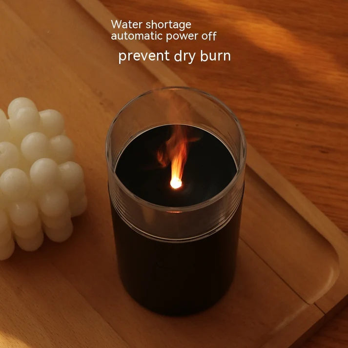 Candlelight flame humidifier warm glow lifestyle bedroom setting