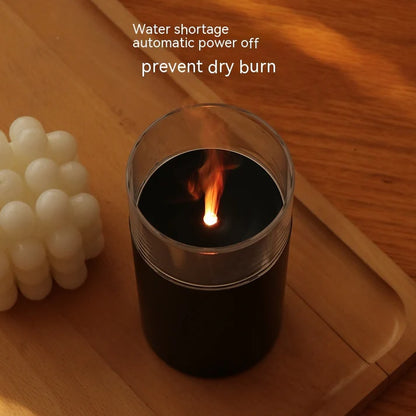 Candlelight flame humidifier warm glow lifestyle bedroom setting