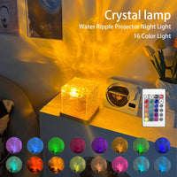 LED Water Ripple Ambient Night Light USB Rotating Projection Crystal Table Lamp RGB Dimmable