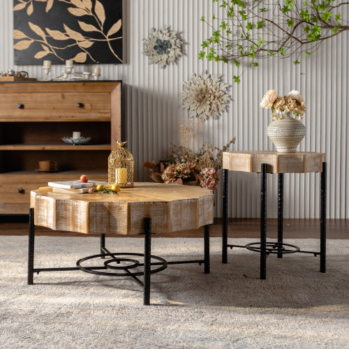 Modern cedar 2 piece coffee table set in natural wood living room