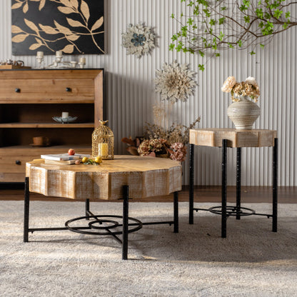 Modern cedar 2 piece coffee table set in natural wood living room