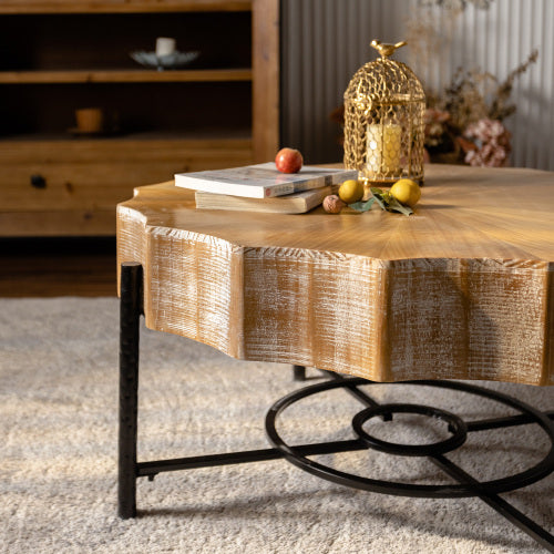 Cedar wood coffee table set side view with wooden cabinet
