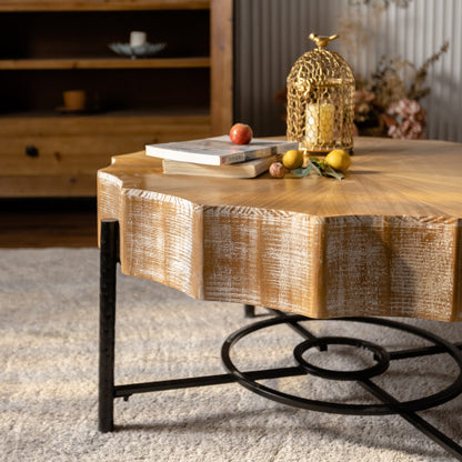 Cedar wood coffee table set side view with wooden cabinet