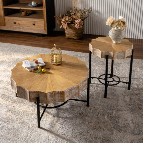 Cedar coffee table set size comparison diagram both pieces