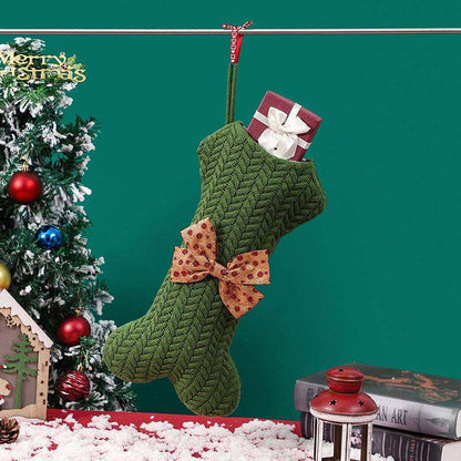 Christmas gift bag knitted wool stocking in green