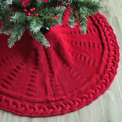Christmas knitted tree skirt in red wool