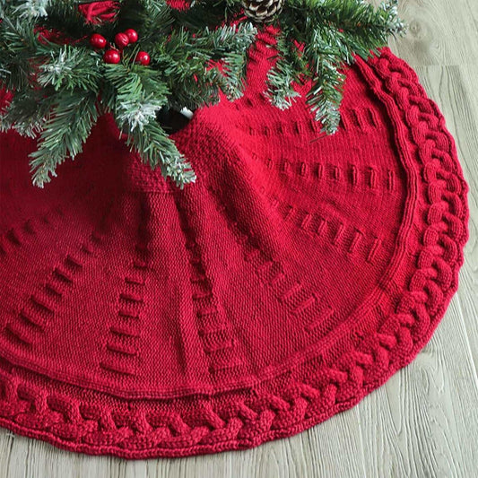 Christmas knitted tree skirt in red wool