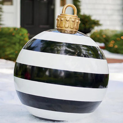 Giant Christmas ornament ball in black stripes