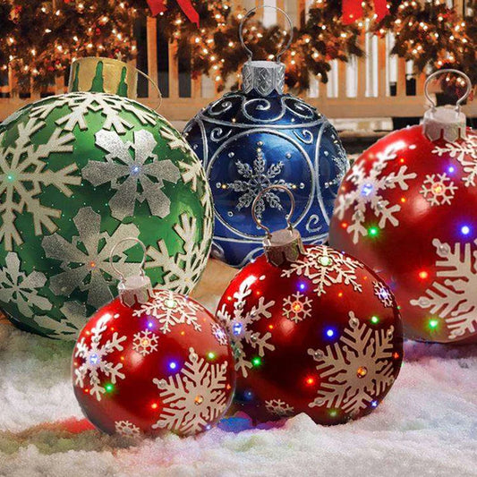 Giant Christmas ornament balls in red and blue