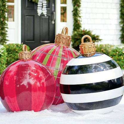 Giant Christmas ornament ball striped red design