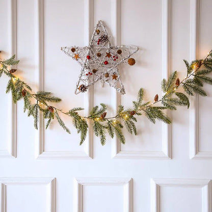 Christmas pine cone string LED light on door with star