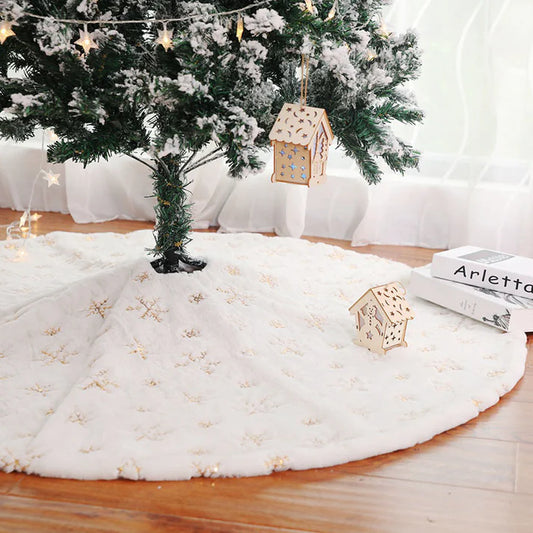 Christmas tree skirt embroidered sequin faux rabbit fur white colorful