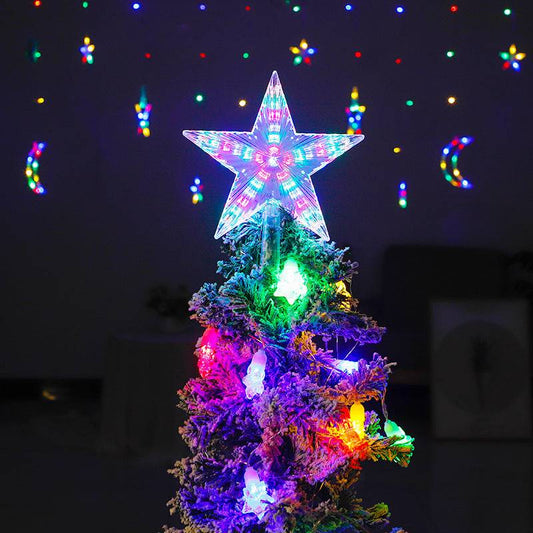 Christmas tree top star LED light in colorful glow