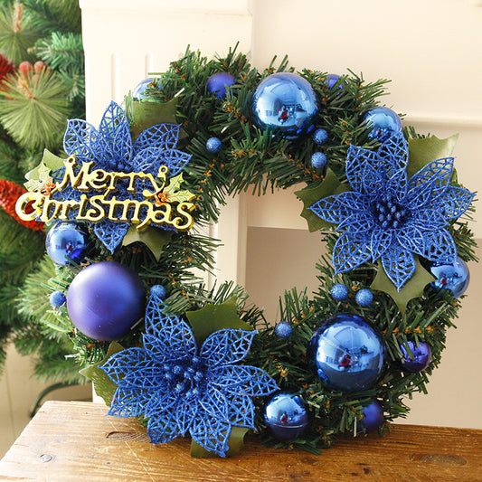 Blue Christmas wreath decoration with ornaments for home and door decor