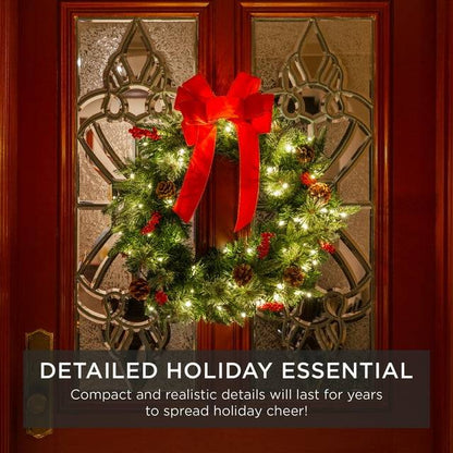 Christmas wreath hanging on front door display