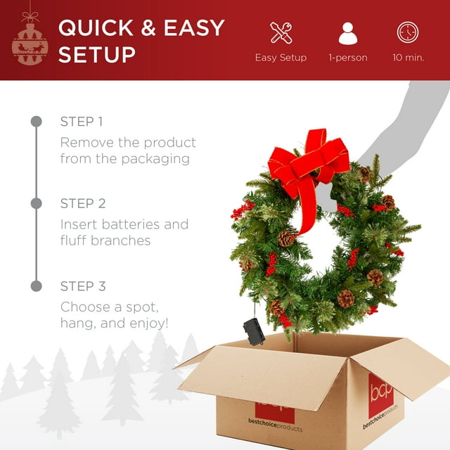 Christmas wreath LED lights timer function display