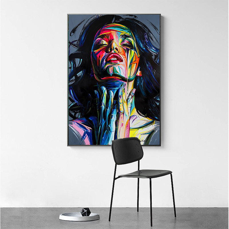 Colorful abstract woman face canvas painting no frame front view