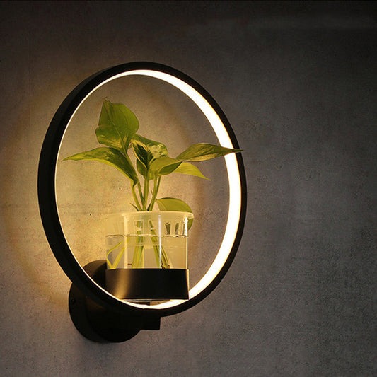 Contemporary potted plant wall lamp in a clean white color option