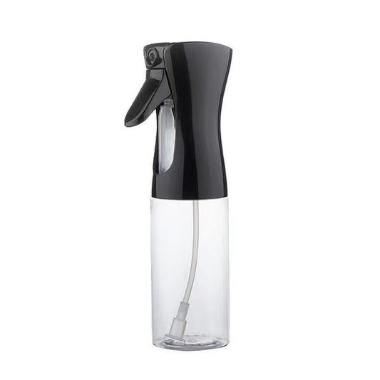 Continuous mist oil sprayer bottle in black with clear body
