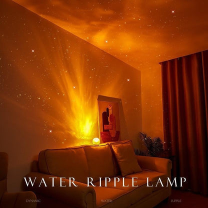 Remote control for the 16 color corrugated bedside night lamp held beside the lit lamp
