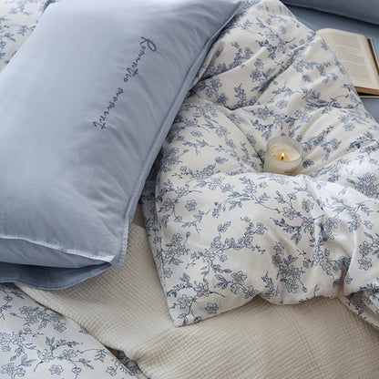 4 piece cotton bedding set blooming pinellia gray pattern