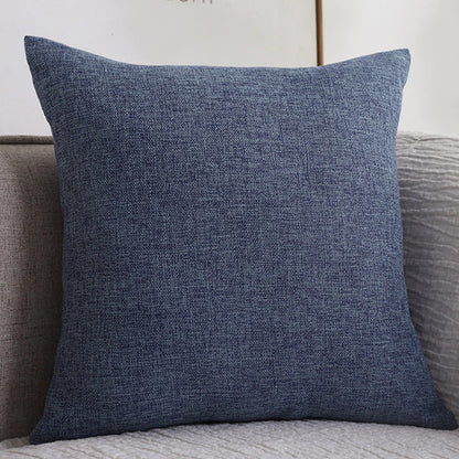 Dark blue cotton linen throw pillow solid color