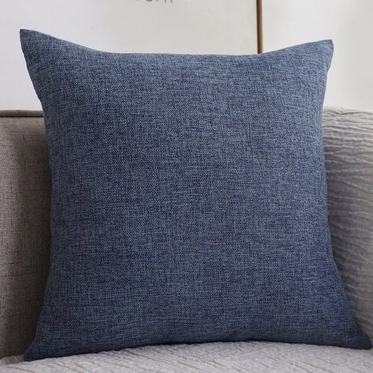 Dark blue cotton linen throw pillow solid color