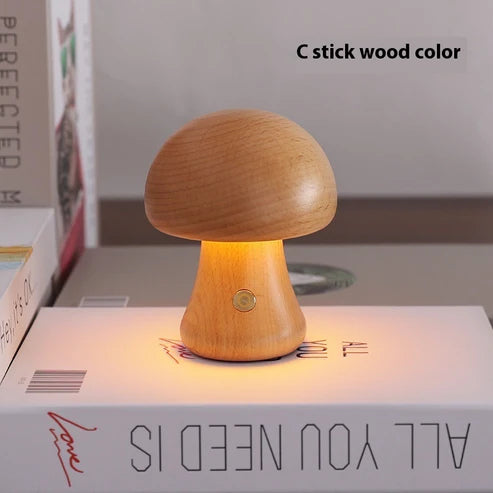 Creative mushroom lamp beech color warm glow on desk display