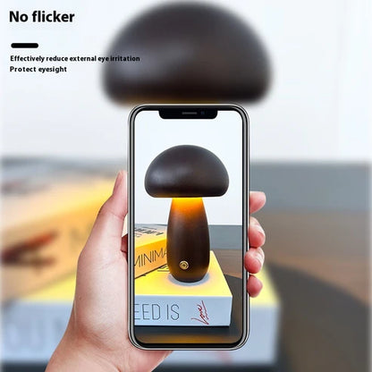 Creative mushroom lamp dark walnut color close up detail display