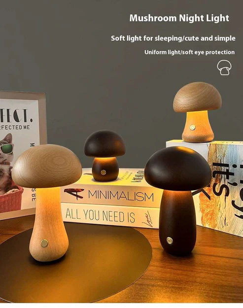 Creative mushroom lamp type A walnut color bedside display