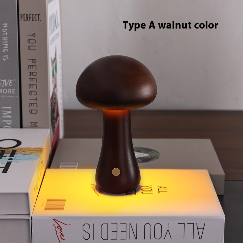 Creative mushroom lamp type C walnut color warm glow display