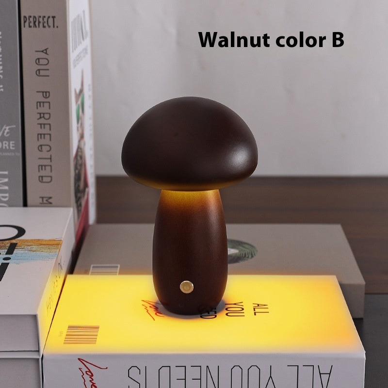 Creative mushroom lamp type D walnut color desk lifestyle display
