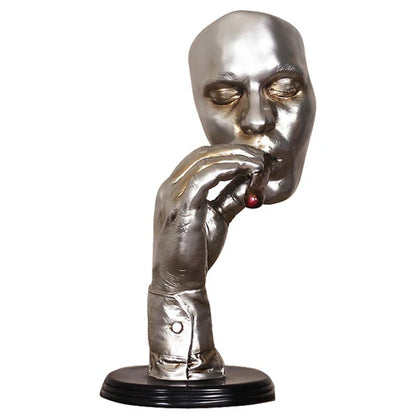 Angled view of creative retro meditators abstract sculpture decor