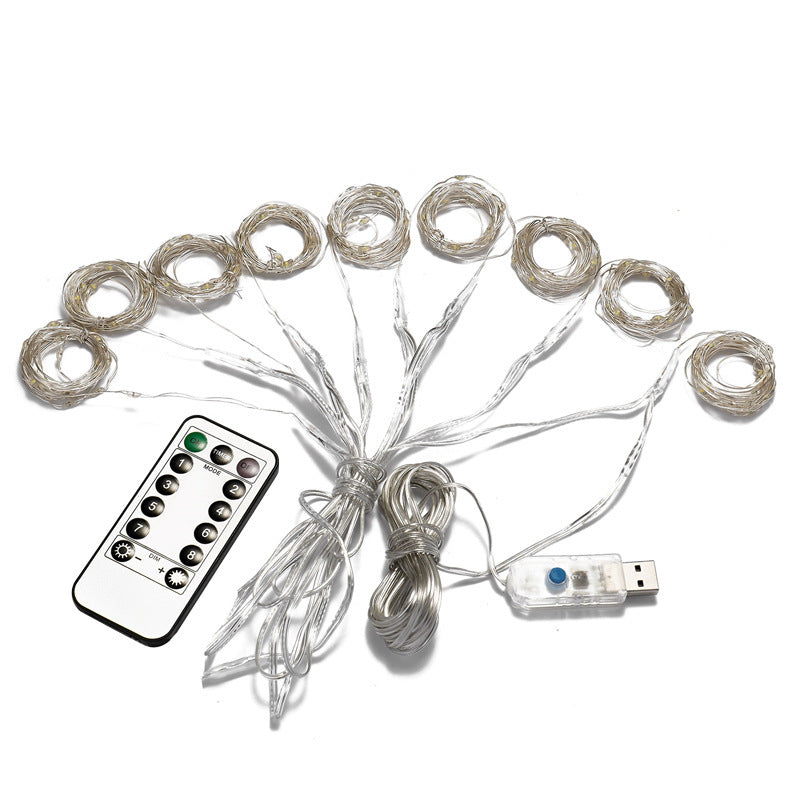 Close-up of the remote control used with the 300 LED copper wire curtain lamp
