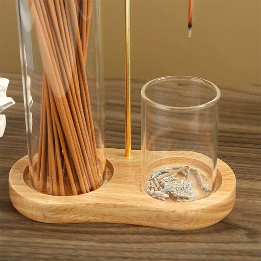 Solid Wood 8-shaped Incense Burner Rubber Wood Glass Incense Burner