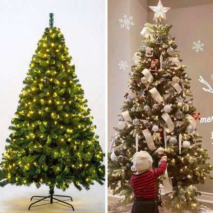 7FT Pre-lit Artificial Christmas Tree Premium Spruce Hinged Xmas Tree with LED Lights & Metal Stand for Indoor Use