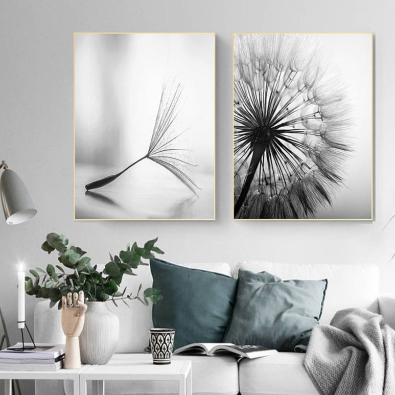 Multiple size options of dandelion canvas painting displayed