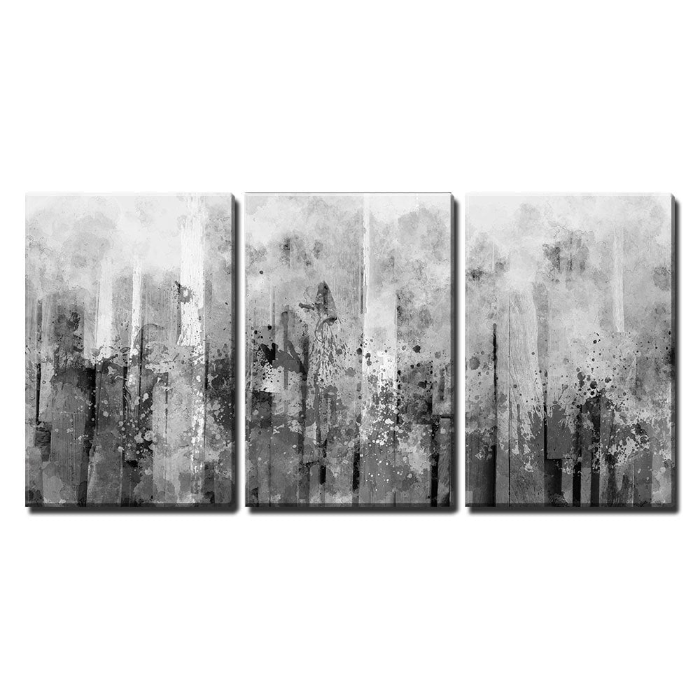 3 Piece Canvas Wall Art - Abstract Black and White Splash Artwork