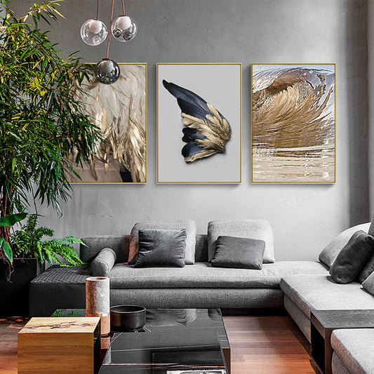 Decorative painting styled above sofa in modern living room