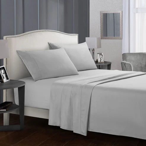 Deep pocket bed sheet set blue grey soft breathable bedroom