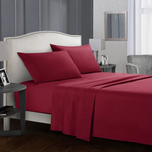 Deep pocket bed sheet set red color option queen bedroom
