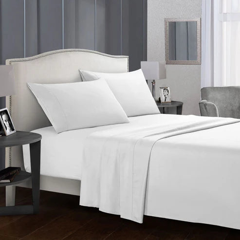 Deep pocket bed sheet set white queen size bedroom lifestyle