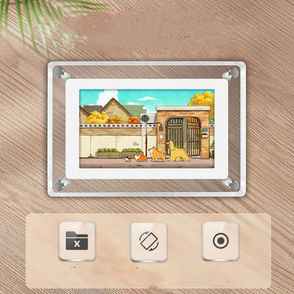 Digital acrylic photo frame styled on modern desk setup