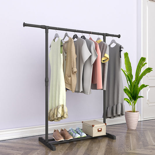 Double pole telescopic drying rack with hanging garments