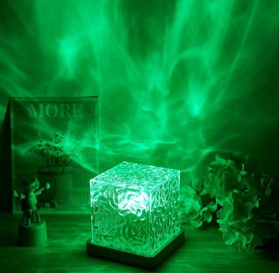 LED Water Ripple Ambient Night Light USB Rotating Projection Crystal Table Lamp RGB Dimmable